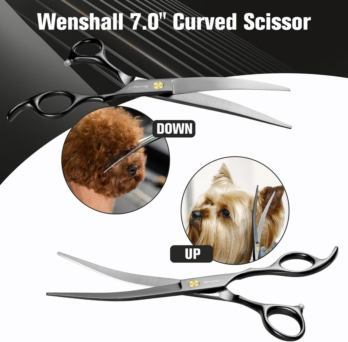 Wenshall professional pet shears set showing adjustable gold tension screws
