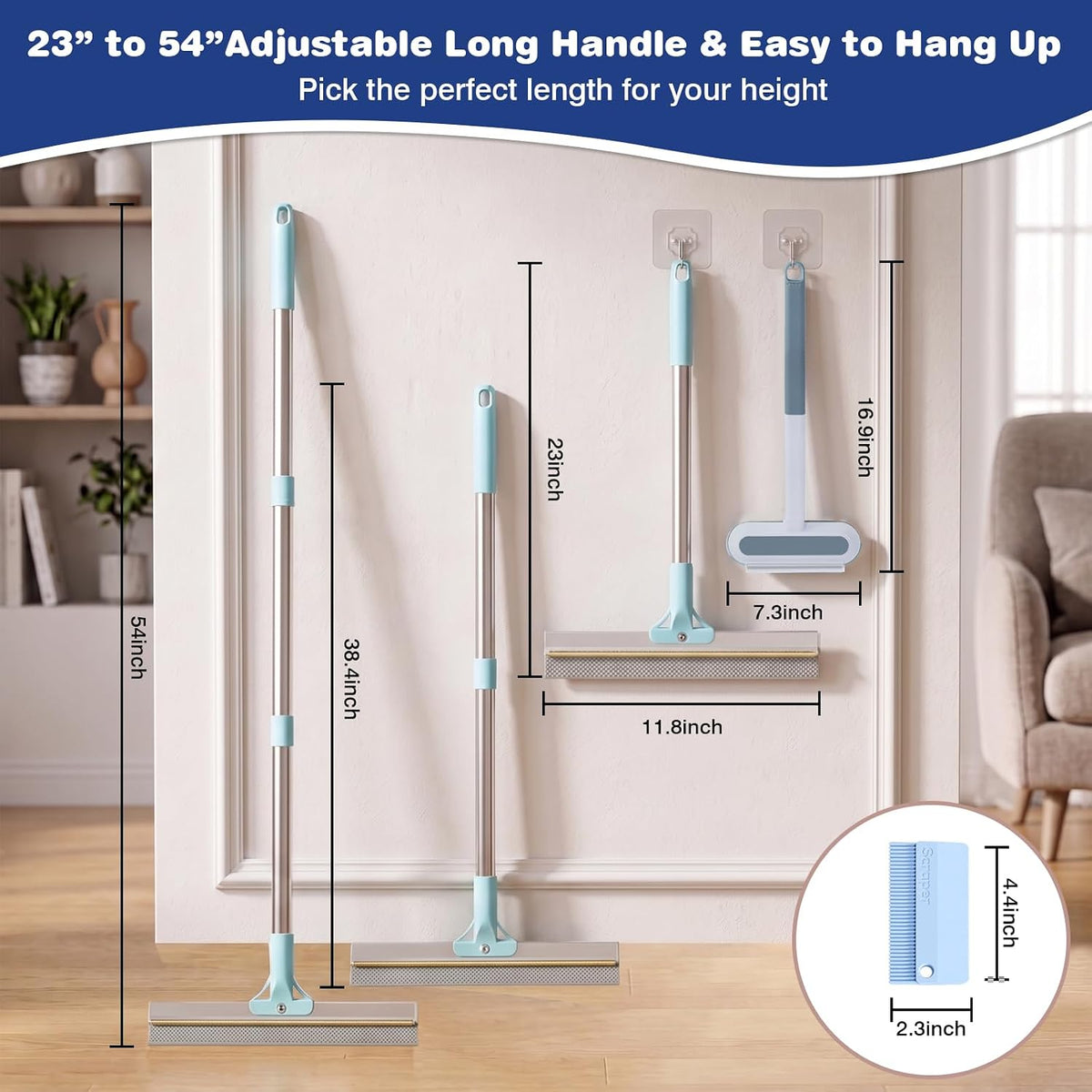 Person using Finvizo adjustable handle rake on stairs