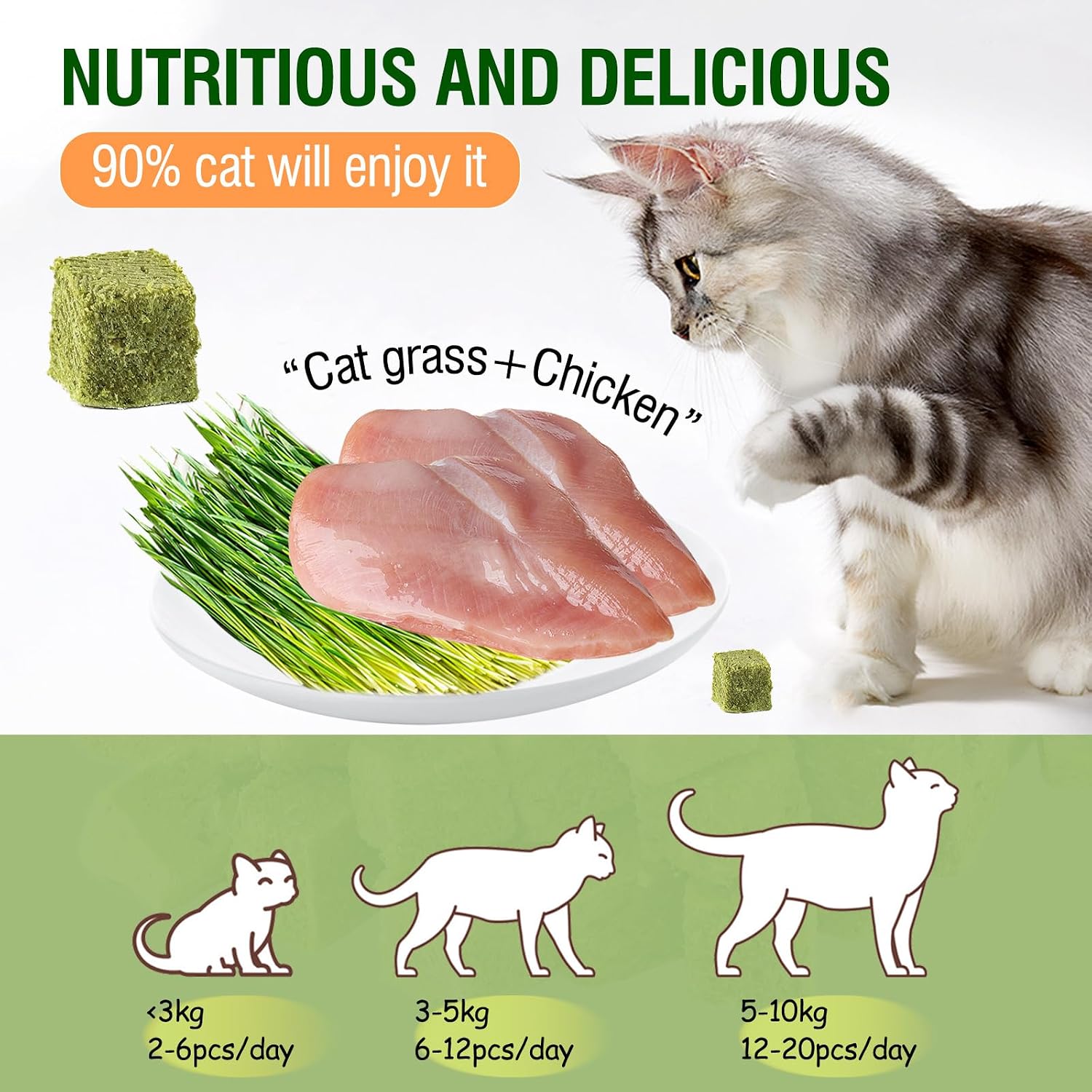 Freeze dried cat grass sticks with chicken breast and egg yolk ingredients