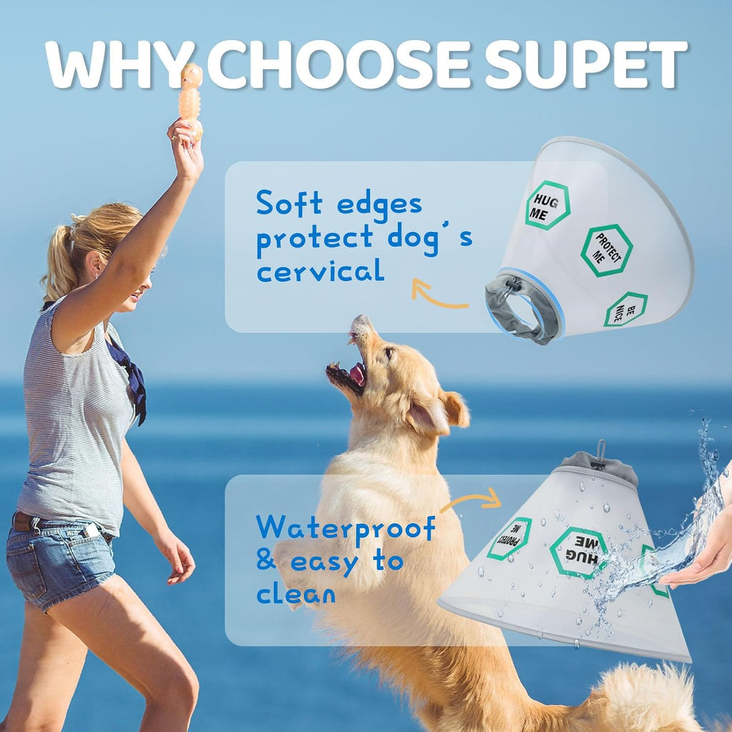 Close up of the adjustable hook and loop velcro closure on the Supet pet recovery collar.