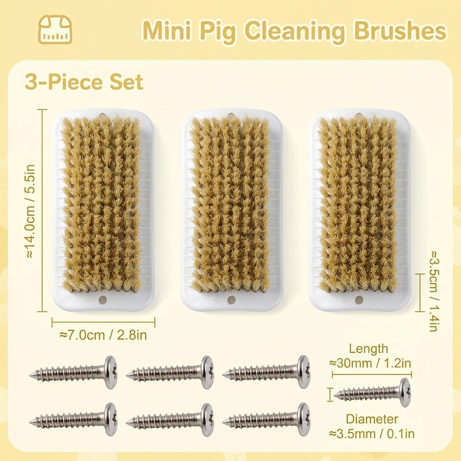 Mini pig and guinea pig brush set with soft cleansing bristles.