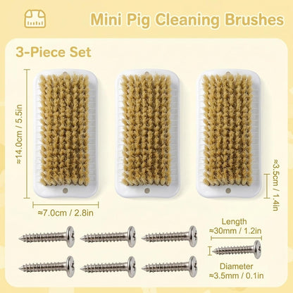 Mini pig and guinea pig brush set with soft cleansing bristles.