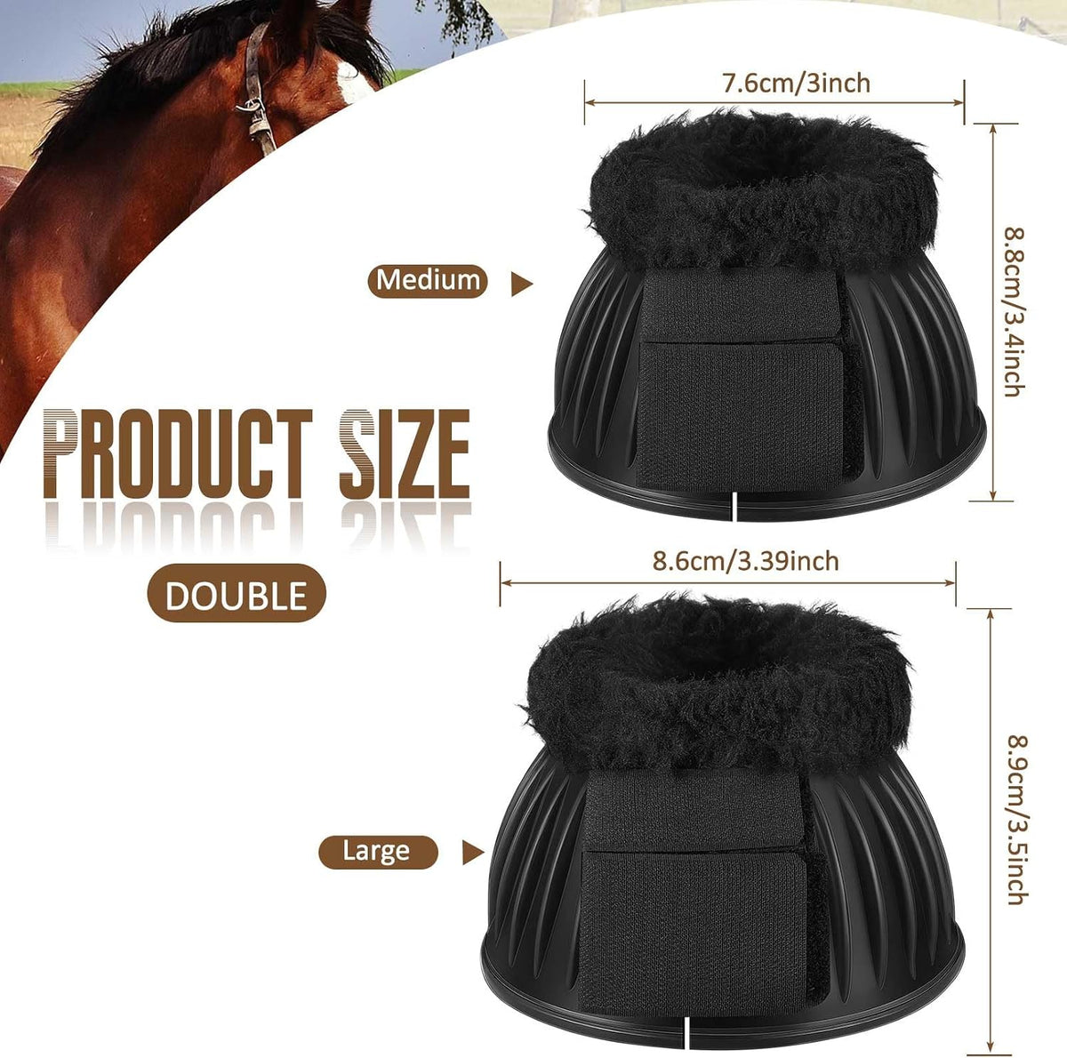 Abbylike horse care boots displaying the soft fluffy fleece lined top collar details.