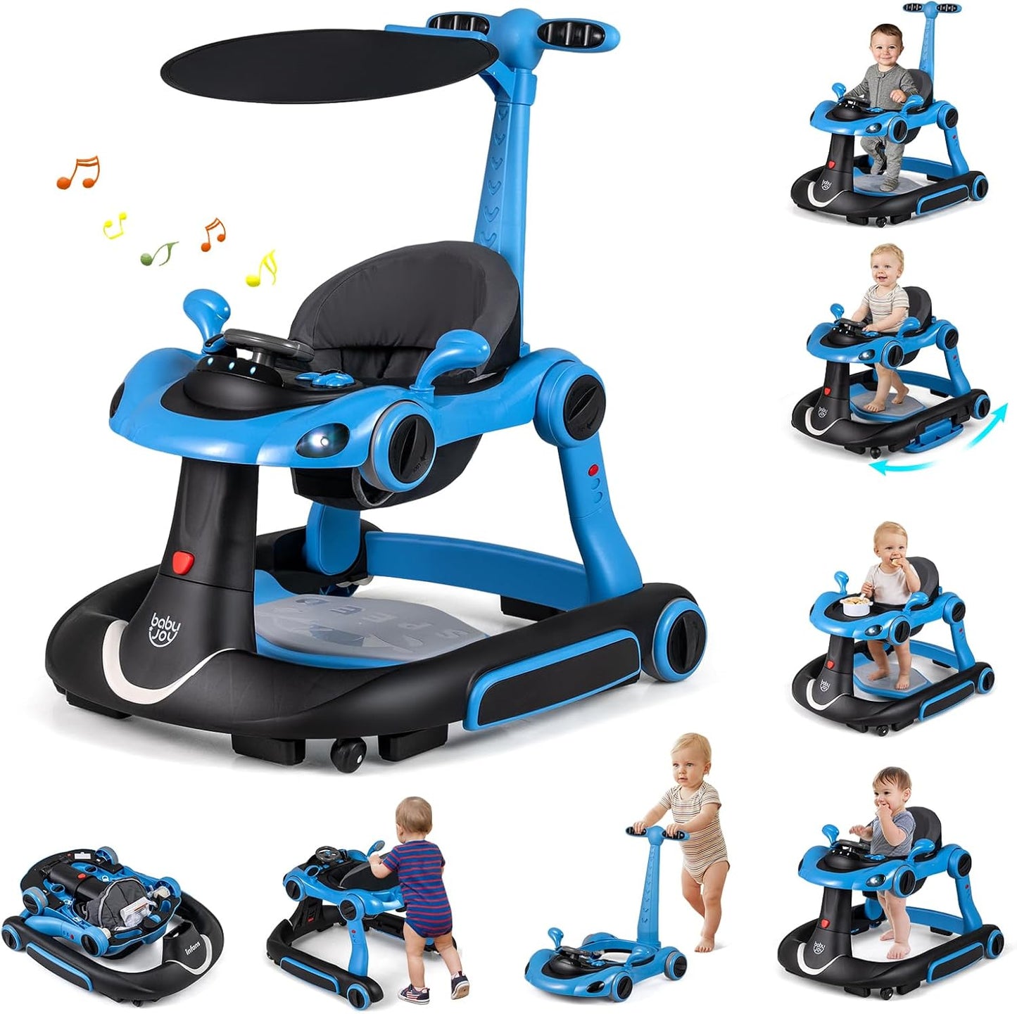 Baby Joy 7-in-1 baby walker blue front view for infants