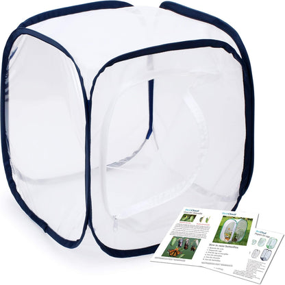 Restcloud insect and butterfly habitat cage front view showing the clear vinyl observation window.