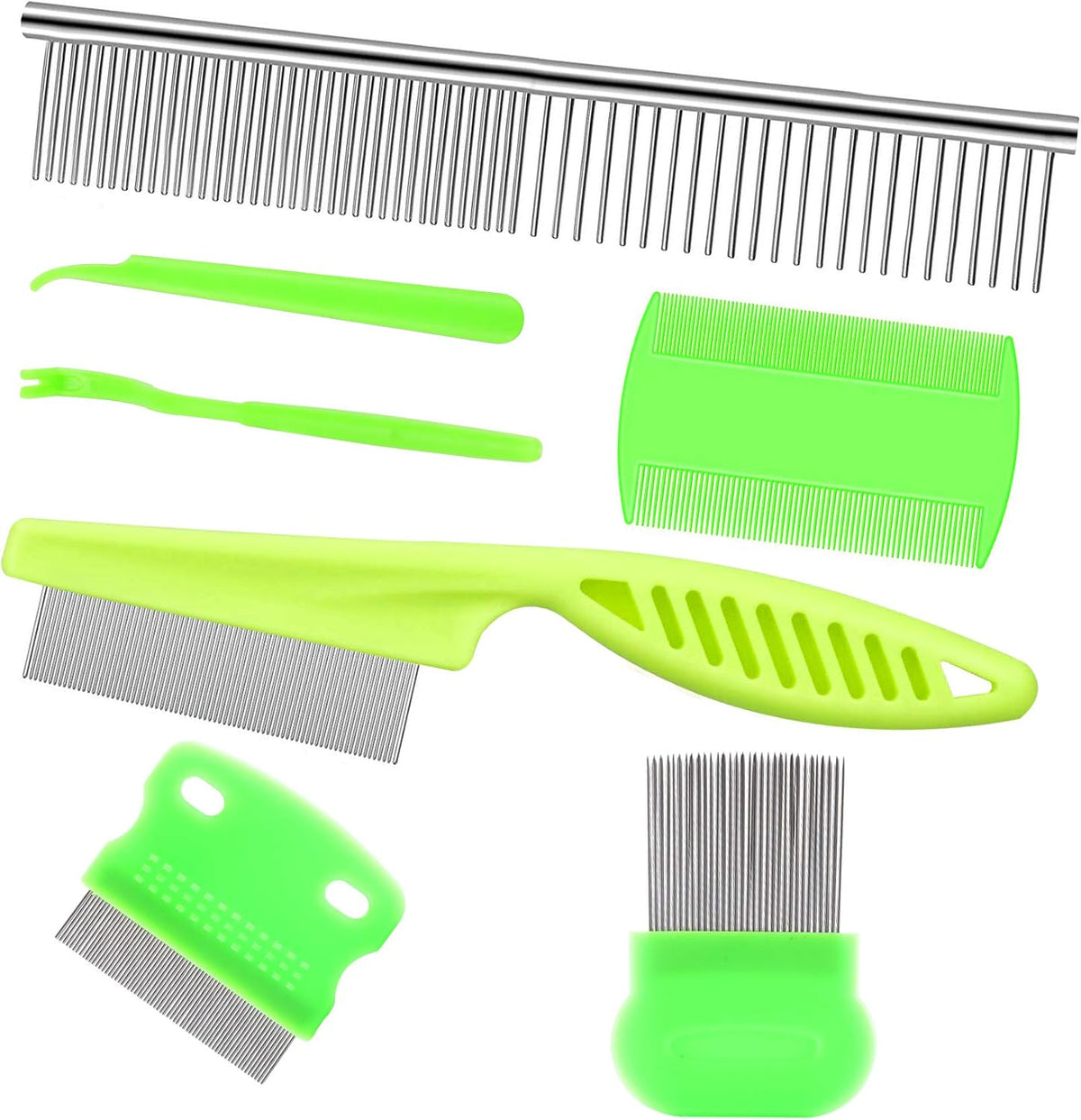 Lamoutor 7 Pieces Pet Flea Comb set front view