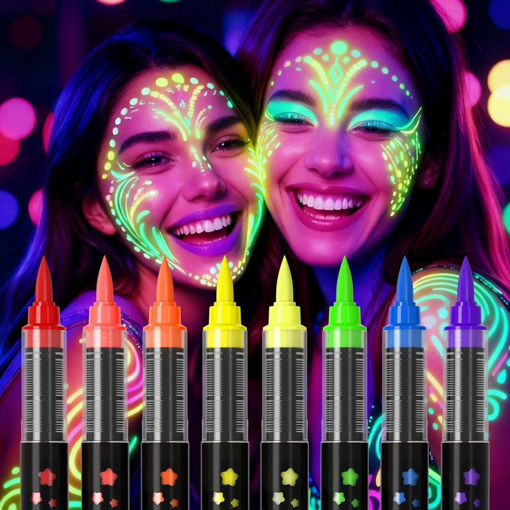 Rintushe 8 Color UV Neon Face Painting Pens front view with commercial packaging