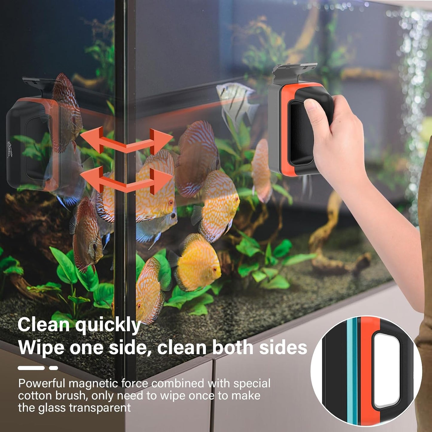 Close up view of the velvet cleaning pad on the Hygger magnetic glass cleaner.