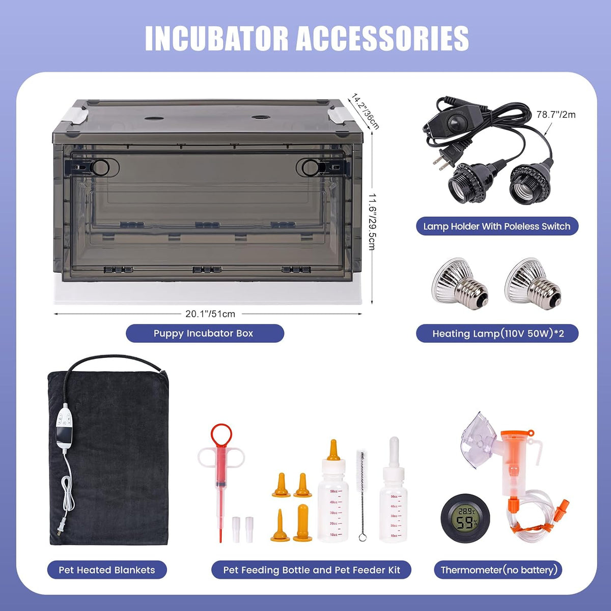 PAULOZYN professional dog breeder whelping box kit with all included feeding bottles and heating accessories.