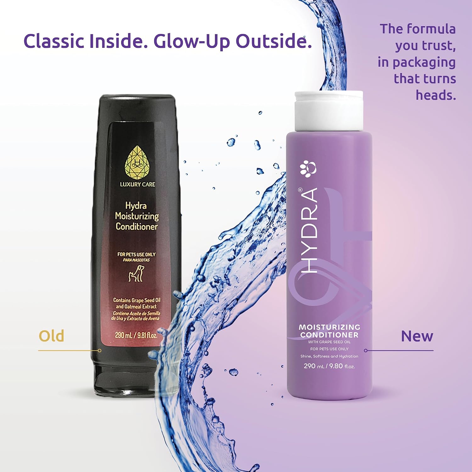 Hydra pet care moisturizing conditioner showing grape seed oil benefits