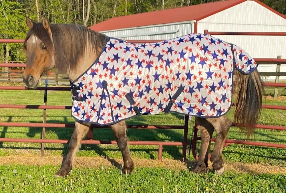 Side view of the American flag star design horse fly sheet with cross surcingles.