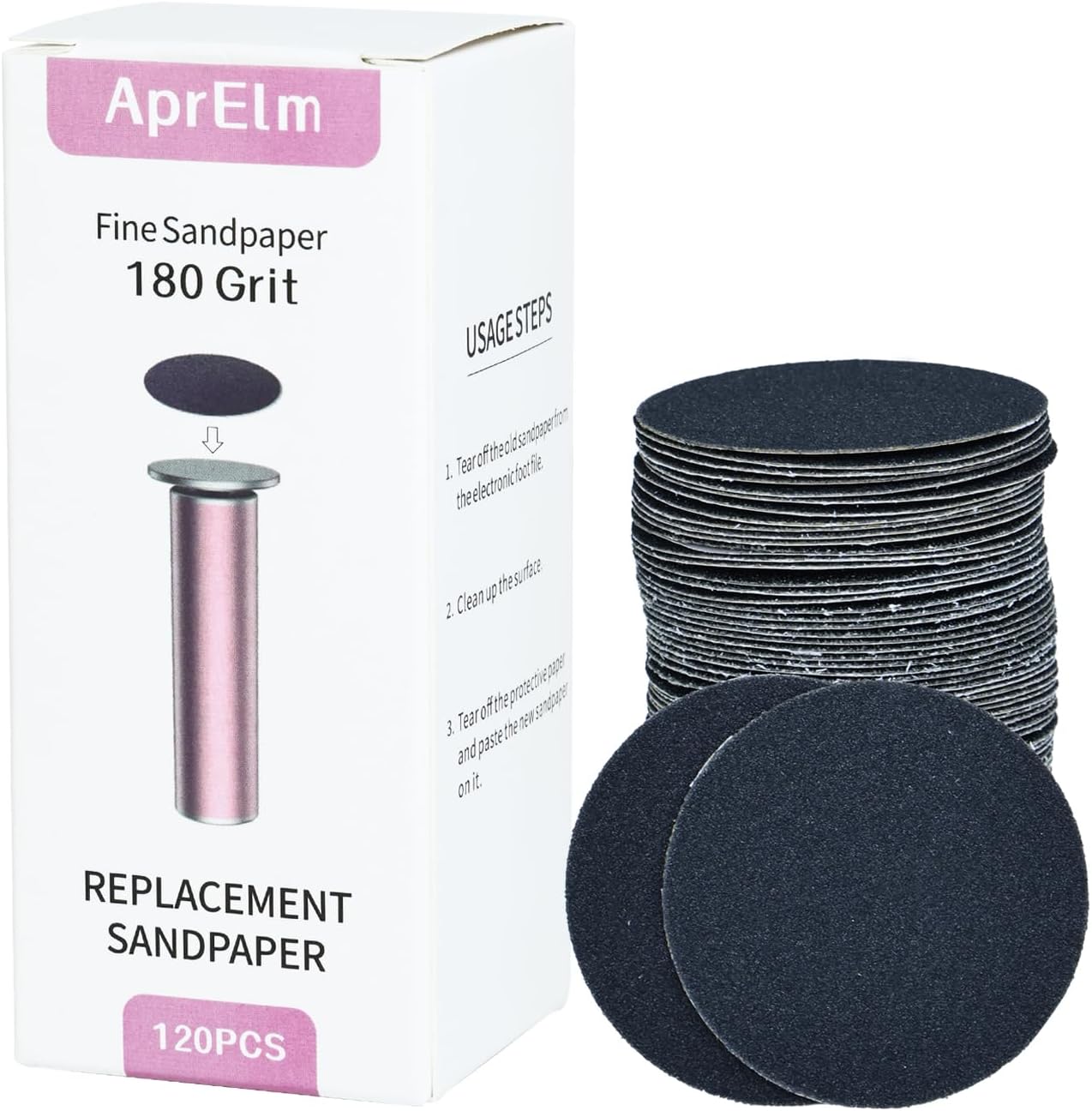 Aprelm 120 pieces fine 180 grit replaceable sandpaper discs for foot care.