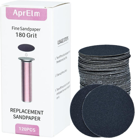 Aprelm 120 pieces fine 180 grit replaceable sandpaper discs for foot care.