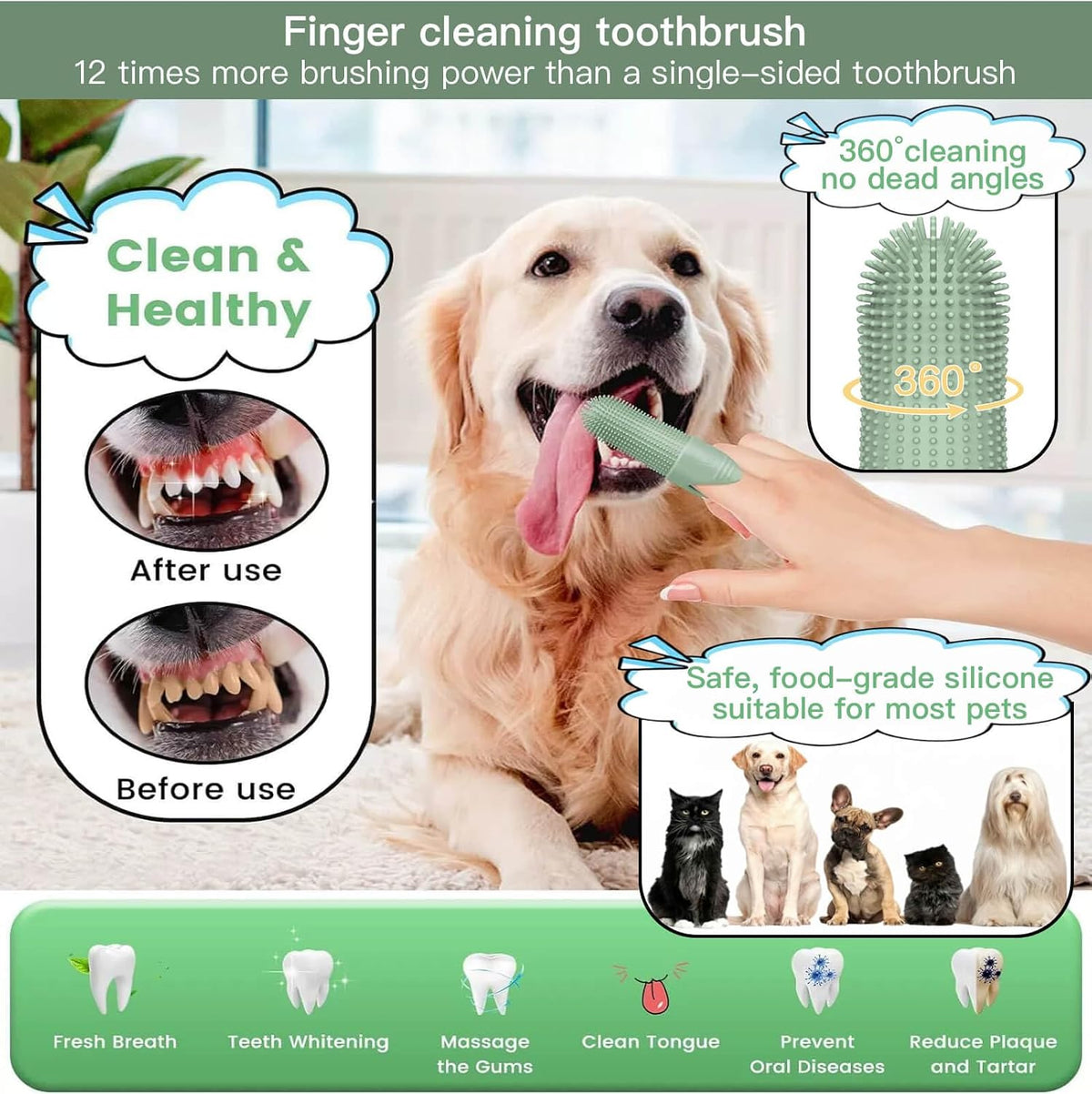 Side profile of the soft silicone toothbrush for pet dental care.