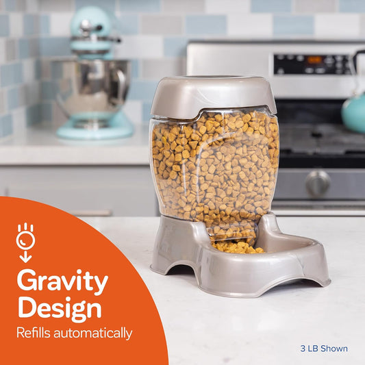 Petmate Pet Cafe automatic cat and dog feeder showing the secure locking base assembly