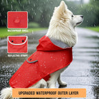 Close up view of the breathable cotton lining on the red small dog raincoat
