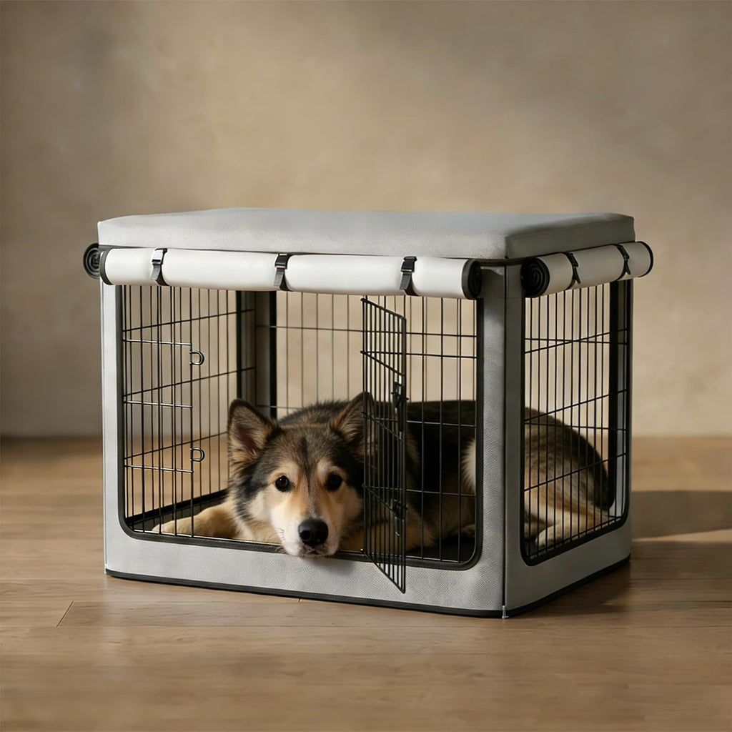 Dog Crate Cover, Heavy Duty 1680D Waterproof Oxford Cloth with Breathable Mesh & Detachable Sunshade, Universal Fit for Wire Crates, All-Weather Indoor Outdoor Use (38-Inch) - Image 11