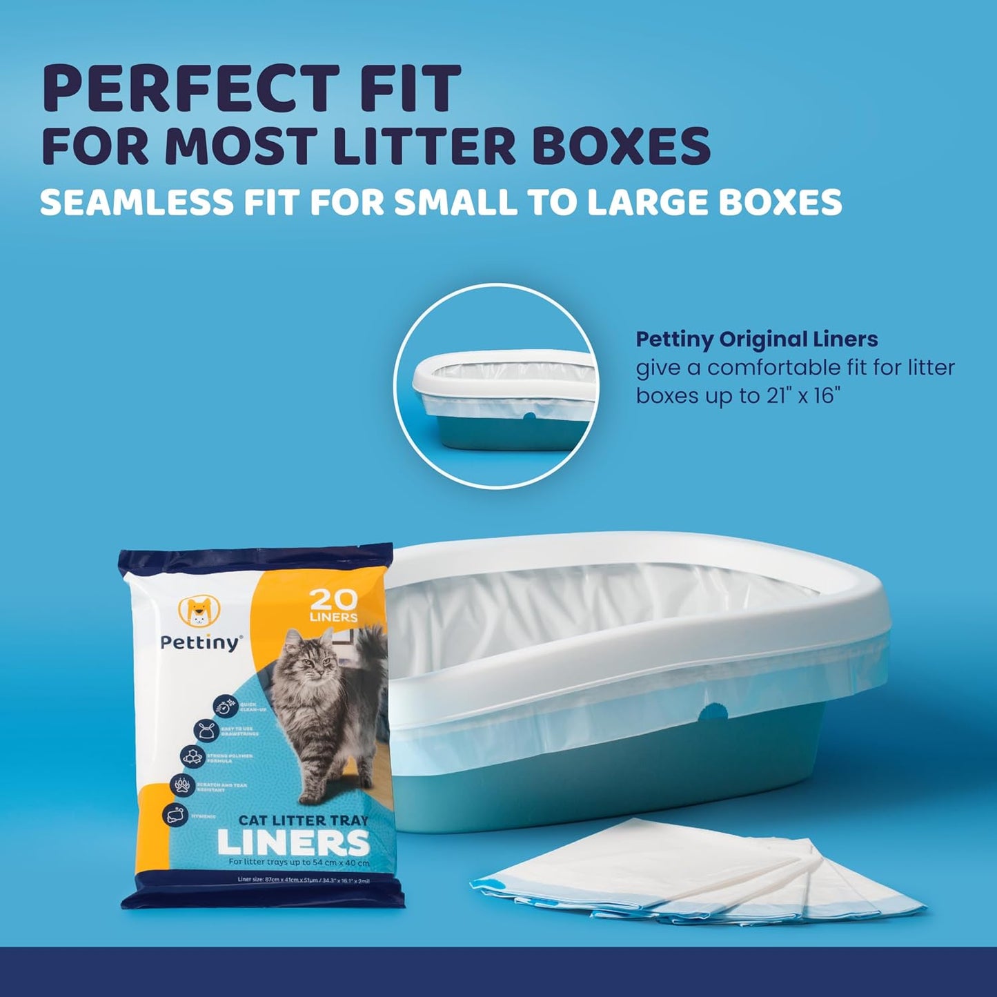Heavy duty polymer cat litter liner fitted securely inside a large litter tray.