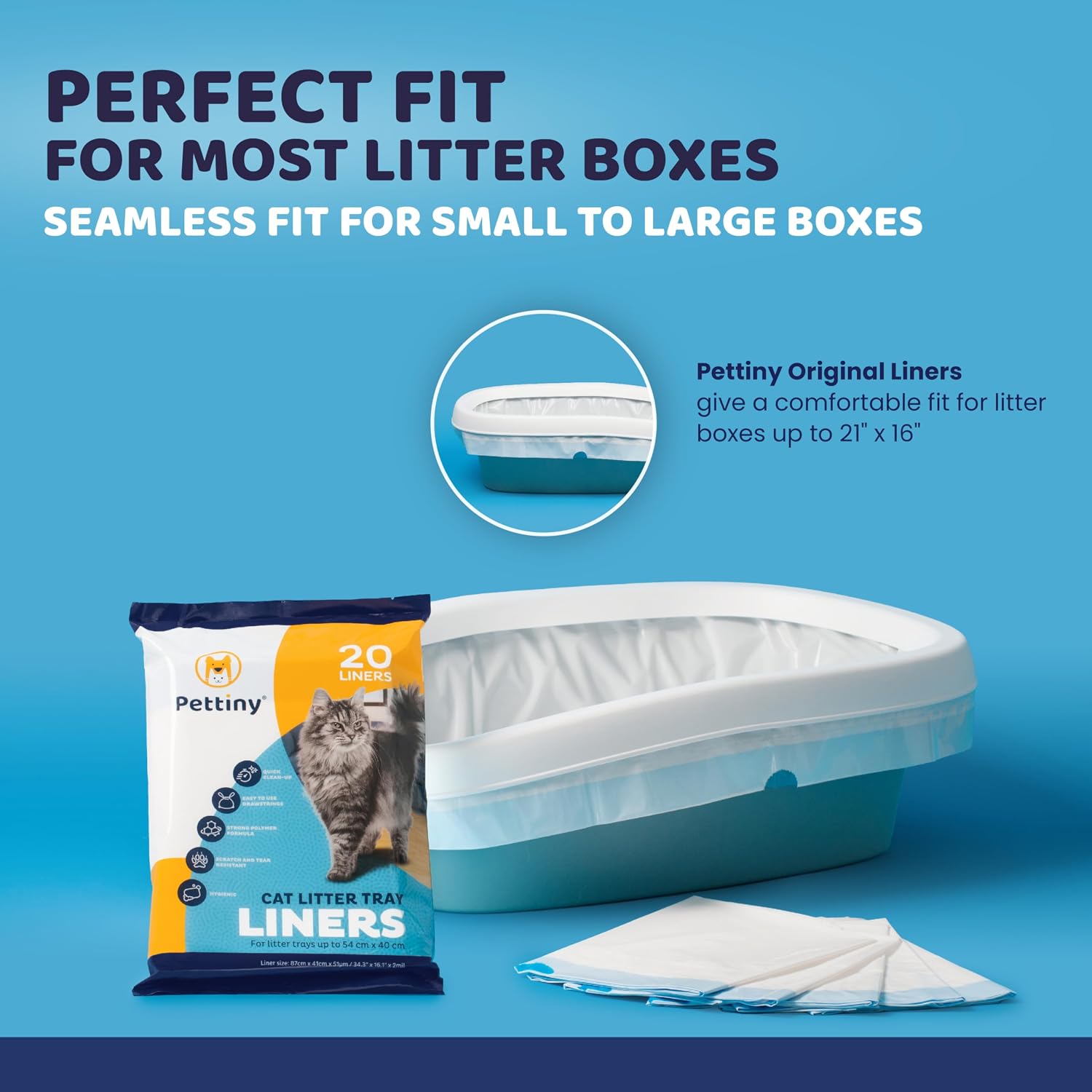 Heavy duty polymer cat litter liner fitted securely inside a large litter tray.