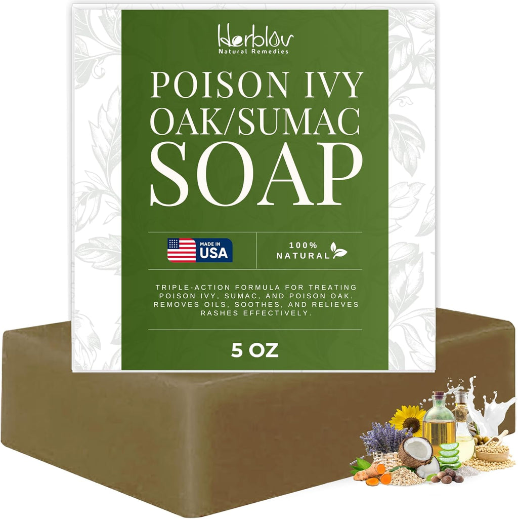 Herblov Poison Ivy Soap Bar front view of packaging for natural rash relief.