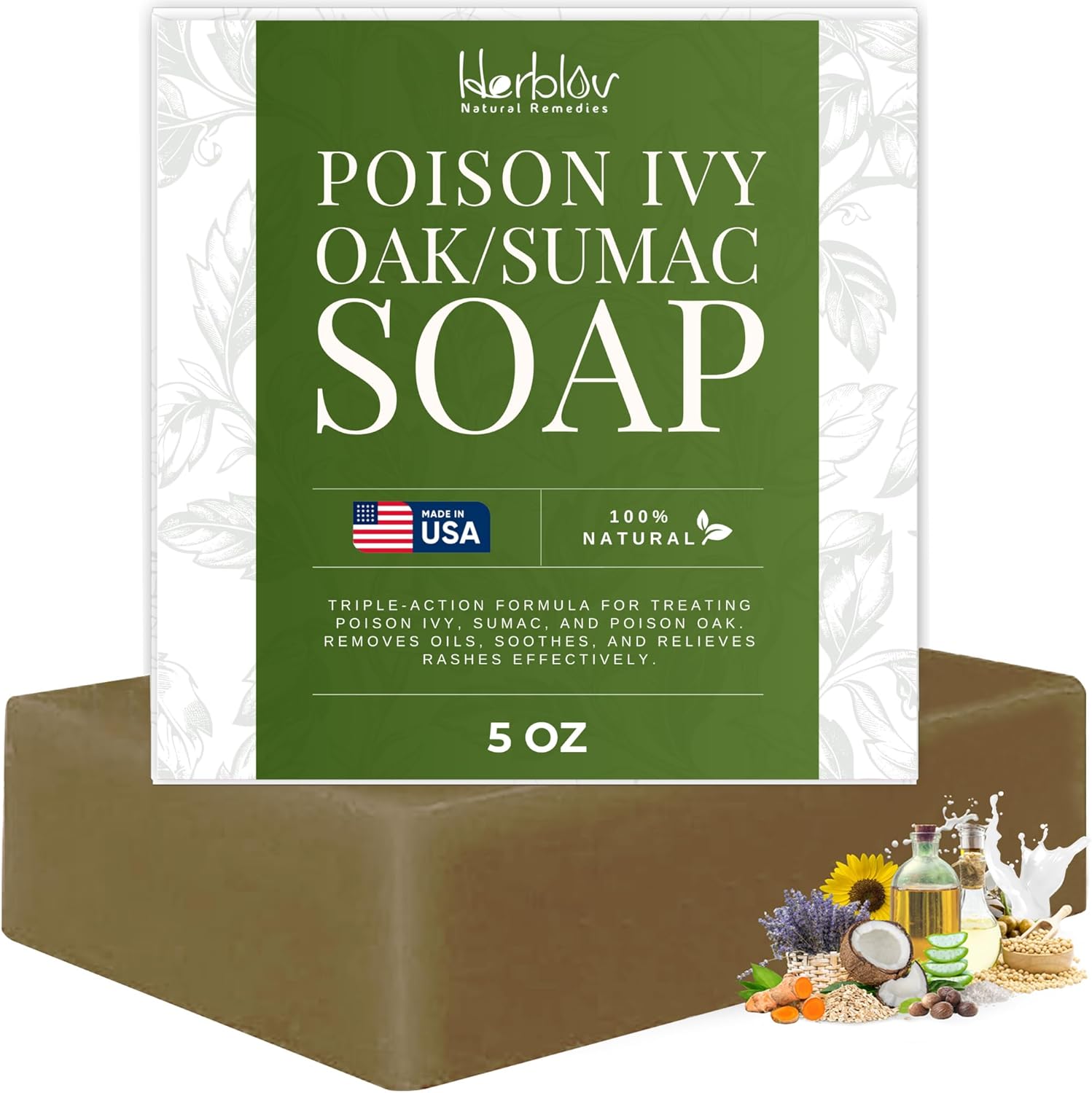 Herblov Poison Ivy Soap Bar front view of packaging for natural rash relief.