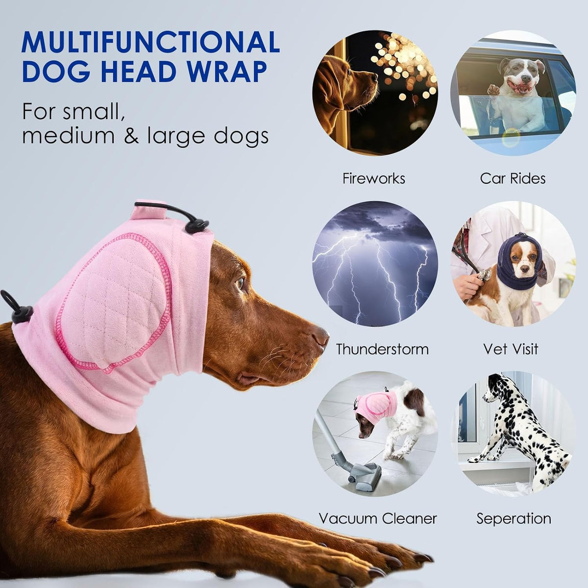 Adjustable dog noise canceling ear wrap for protection during thunderstorms