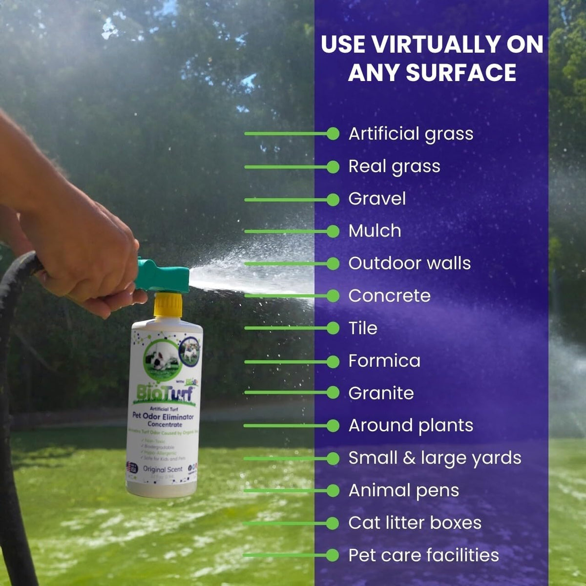 Enzyme based artificial grass wash instruction label