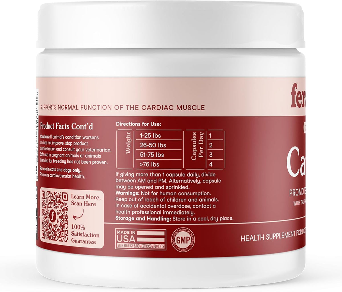 Fera Pets Cardiac Support - Cat & Dog Heart Supplement with Taurine, L-Carnitine, & CoQ10 - Promotes Normal Circulation and Heartbeat - 120 Capsules - Image 9