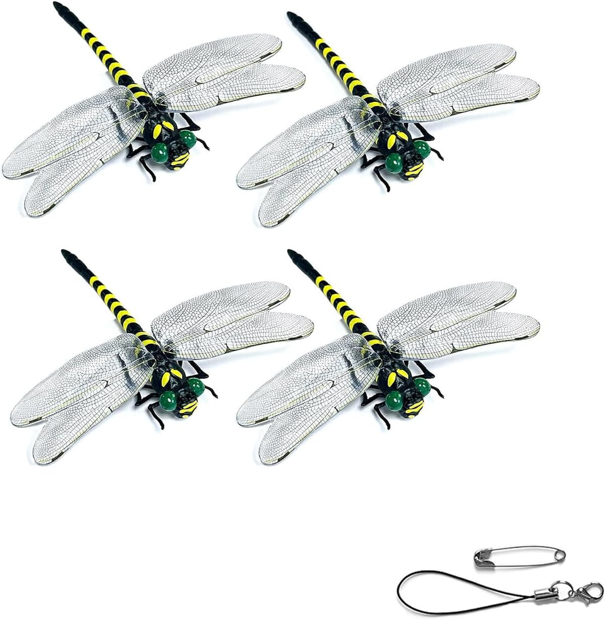 Generic 3D dragonfly clip front view showcasing realistic yellow and black striped body