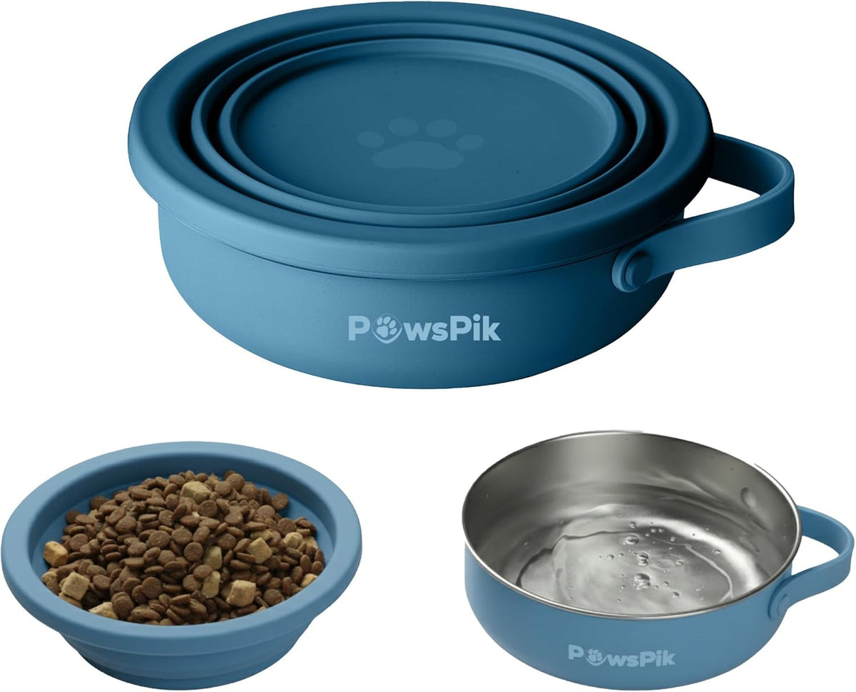 PawsPik 2-in-1 Travel Dog & Cat Bowl - Collapsible BPA-Free Silicone & 18/8 Stainless Steel, Portable & Non-Slip with Handle, Easy to Clean, Food & Water Bowl for On-The-Go Pets (Cherry Blossom Pink) - Image 10