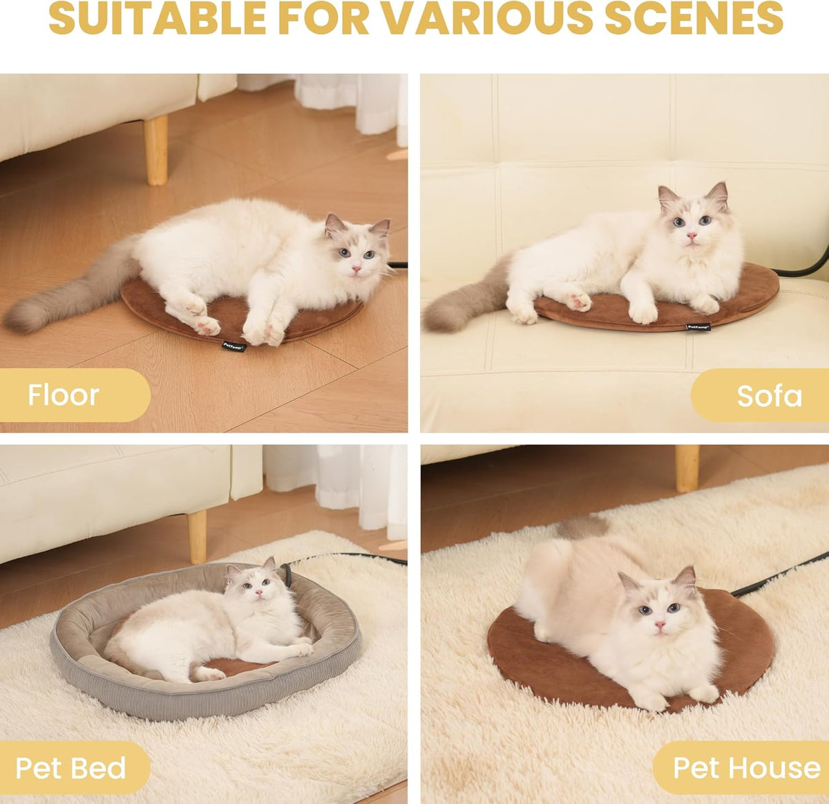 Thermostat controlled electric puppy warming mat safe for indoor living rooms.