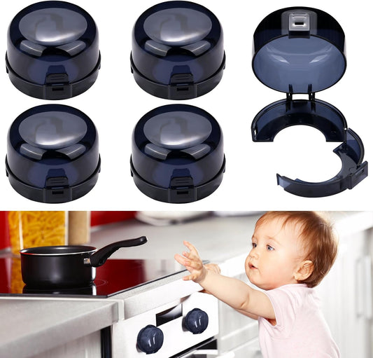5-Pack Stove Knob Safety Covers,Upgraded Press Gas Stove Knob Locks,Durable Design Childproof Oven Knob Locks for Babies and Pets, Sticky and Easy to Install,Black - Image 1