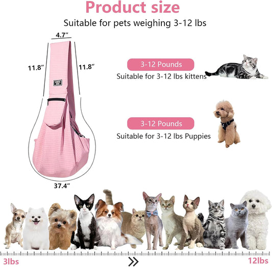 Pink waterproof dog carrier sling side profile with storage pocket