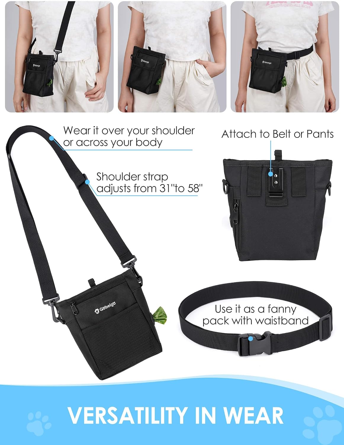 Gobeigo four cup capacity treat bag with an included pet training clicker