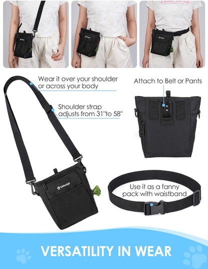 Gobeigo four cup capacity treat bag with an included pet training clicker