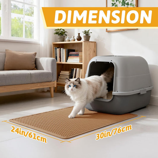 Pieviev cat litter trapping mat protecting hardwood floor from stray granules.