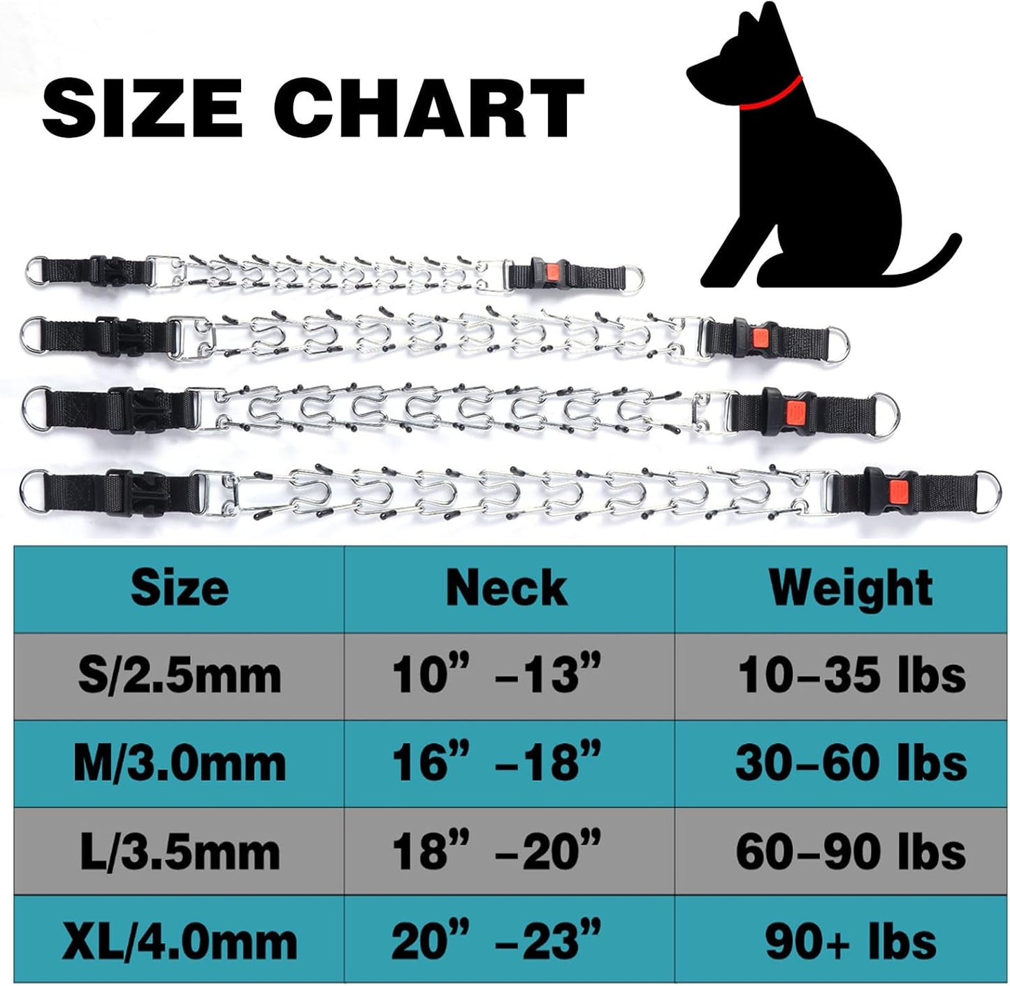 Premium stainless steel dog prong collar laid flat displaying the high quality construction