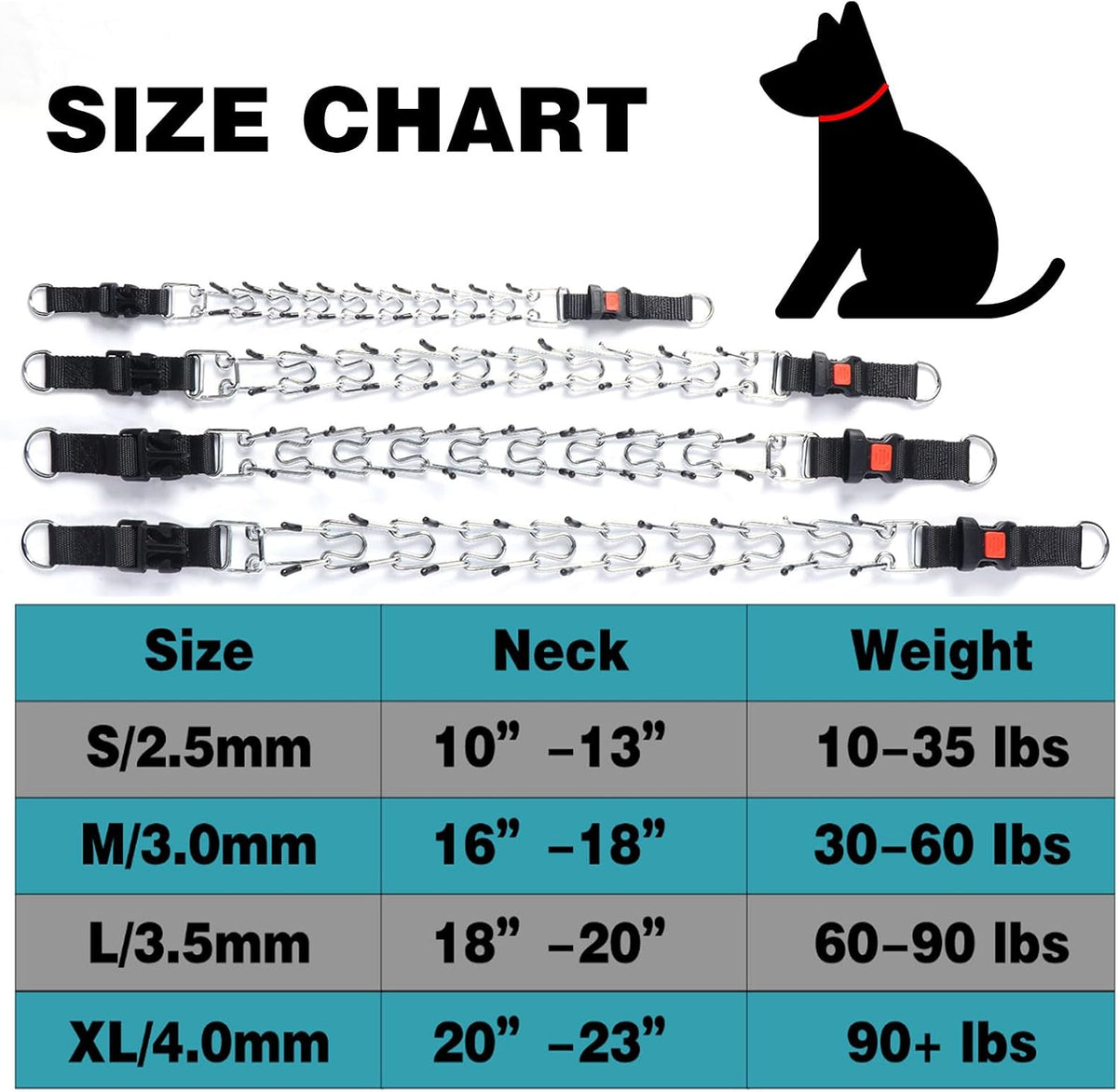 Premium stainless steel dog prong collar laid flat displaying the high quality construction