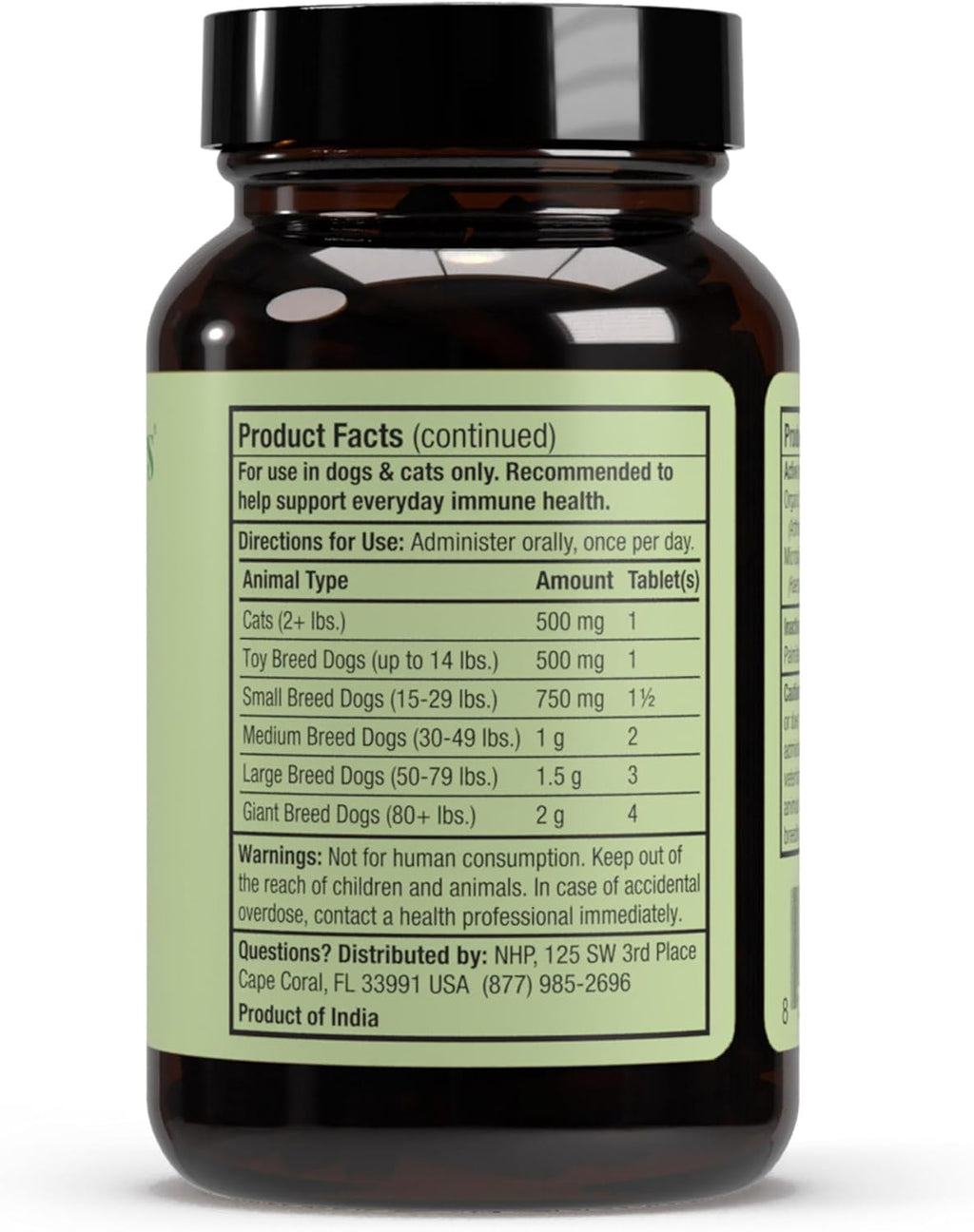 Dr. Mercola SpiruGreen pet antioxidant supplement label details