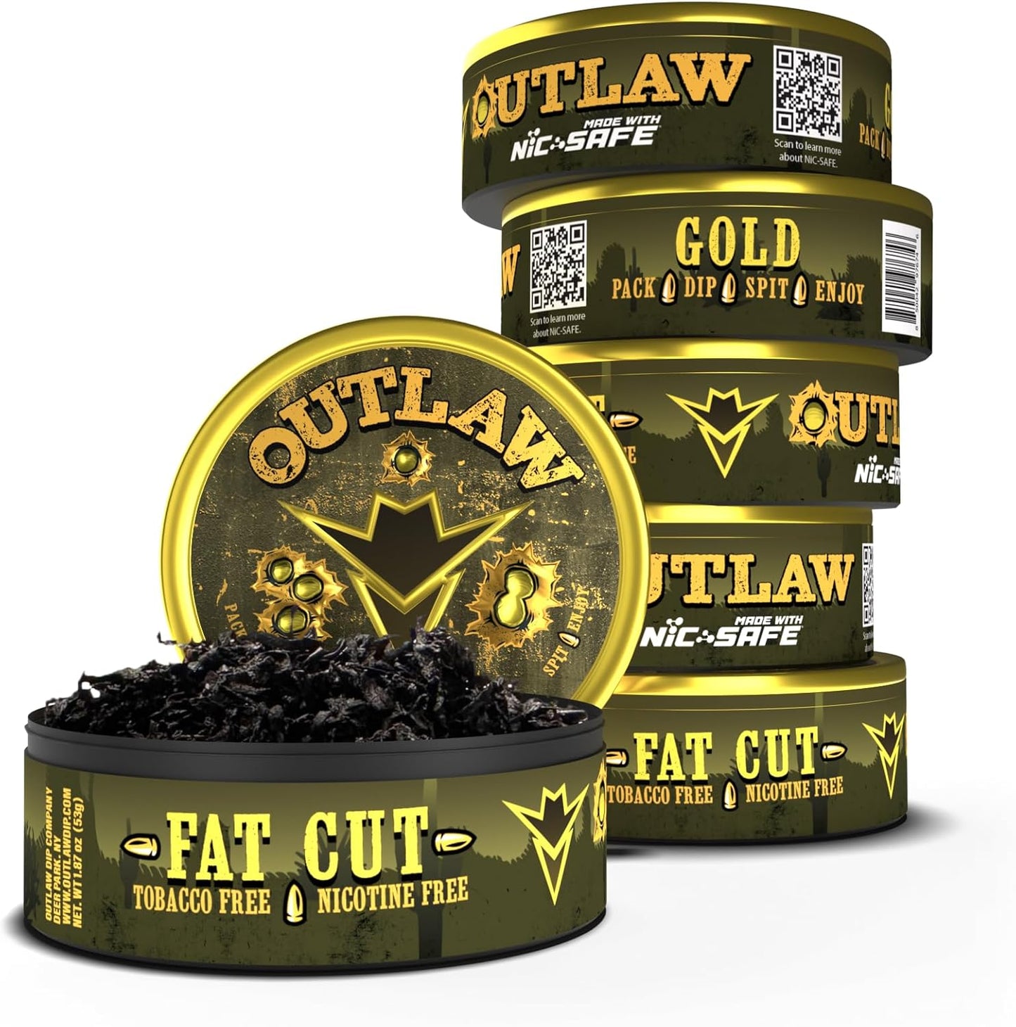 Outlaw Gold NiC-Safe Fat Cut 6 Pack front view tobacco free dip