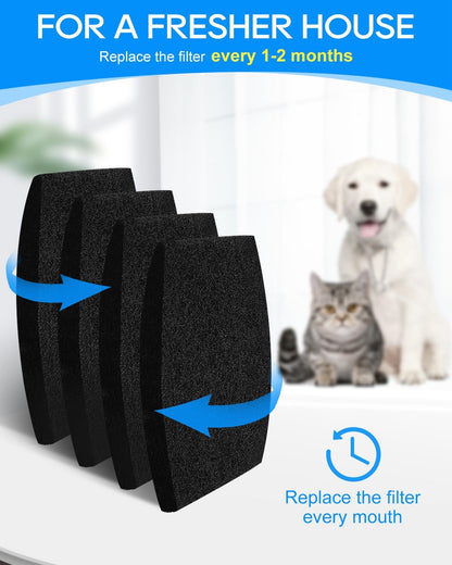 Four pack of thick black charcoal filters for covered pet litter boxes