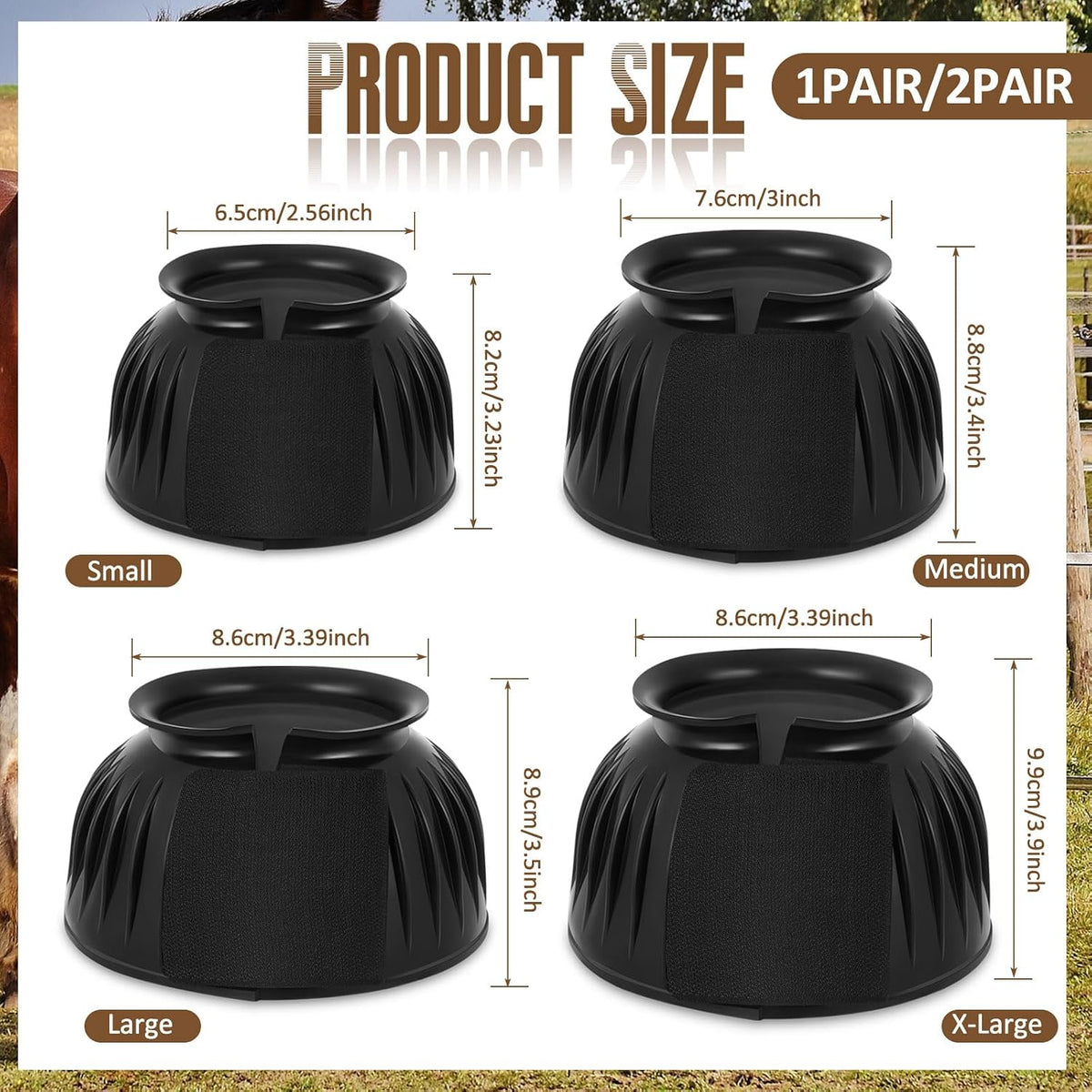 Side angle of black horse care boots showcasing the secure closure system.