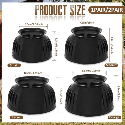 Side angle of black horse care boots showcasing the secure closure system.