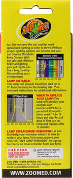 Zoo Med ReptiSun packaging side profile showing technical specifications