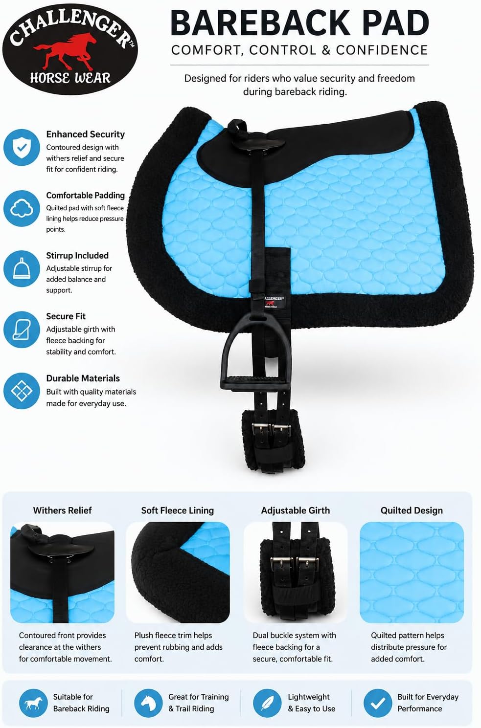 Professional Equine non slip gel neoprene bareback saddle pad top texture