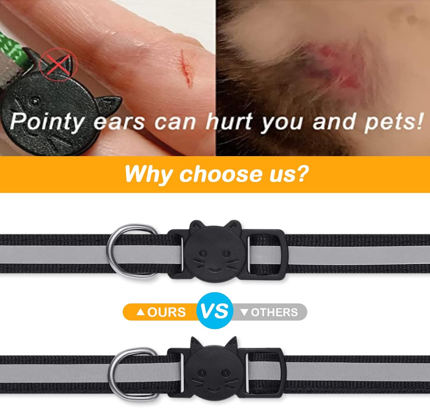 Extodry cat collar showing reflective material in dark