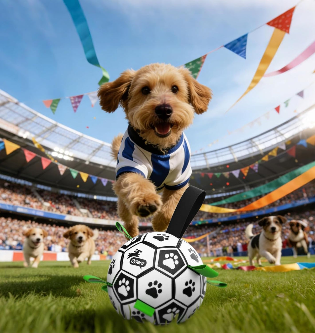 Qdan dog soccer ball blue and red color variant