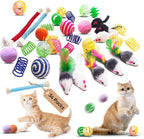 YULOYI interactive cat toy variety pack front view showing 34 colorful pieces for indoor kittens.