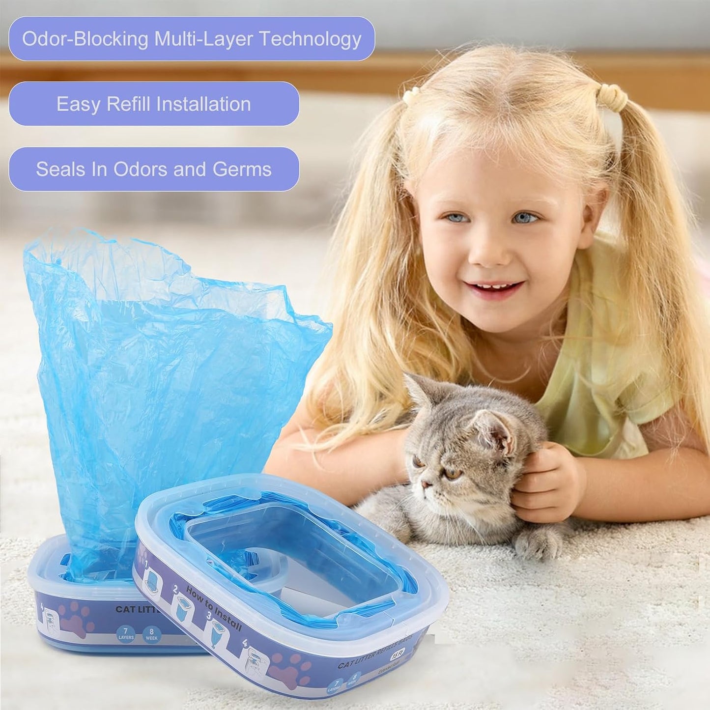 Astrallgn heavy duty blue plastic cat waste refill bags