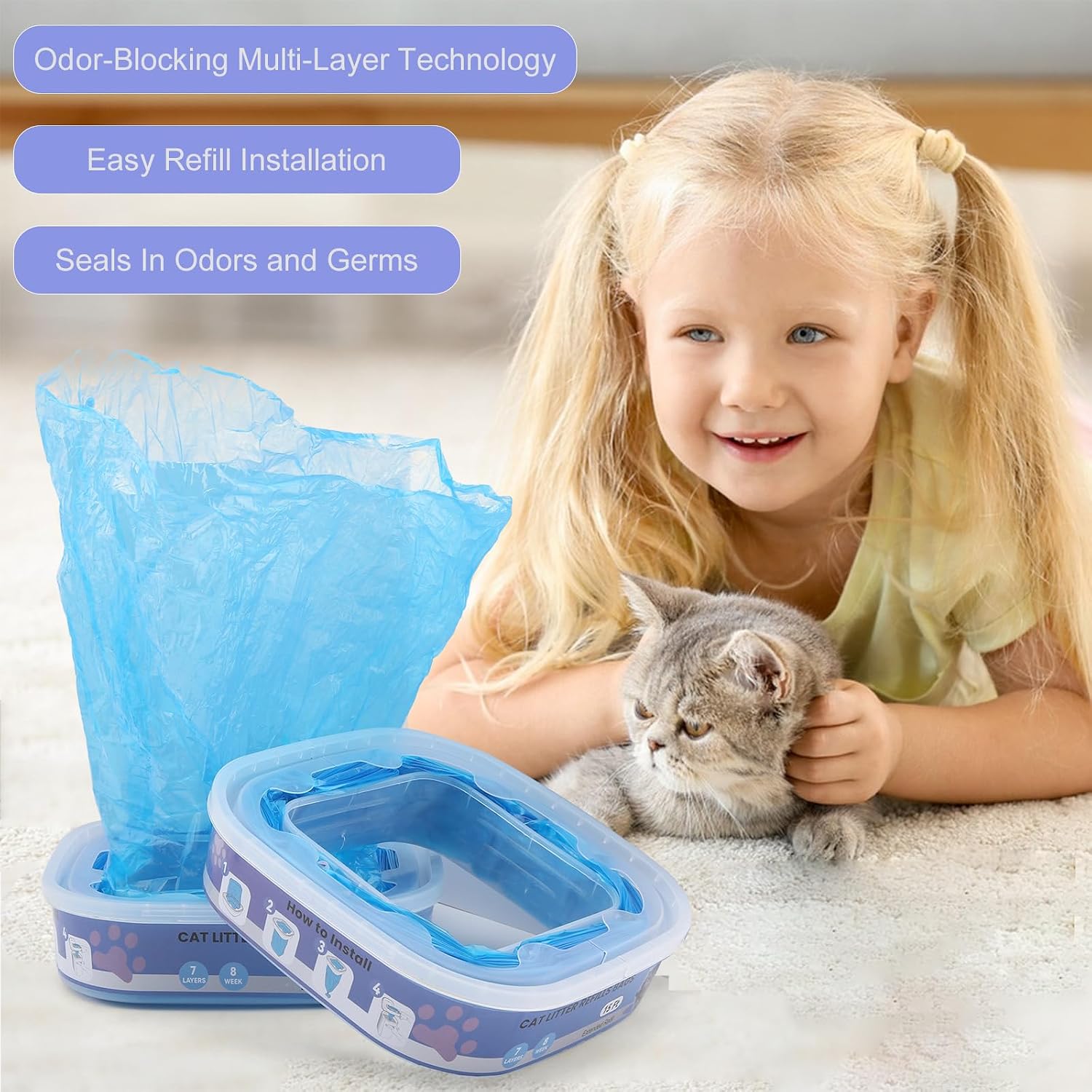 Astrallgn heavy duty blue plastic cat waste refill bags